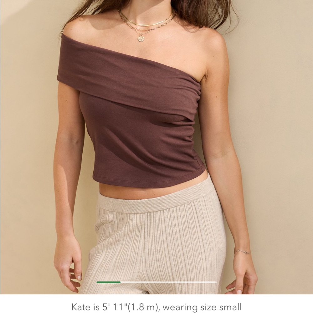 Aerie Brown Asymmetrical Crop Top with One Shoulder Design